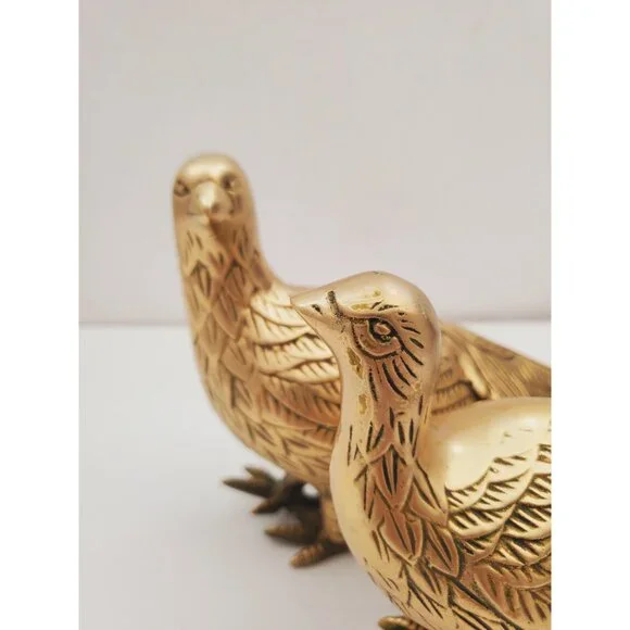 Vintage pair of solid brass male and female pheasants, antique brass bird - Picture 3 of 10